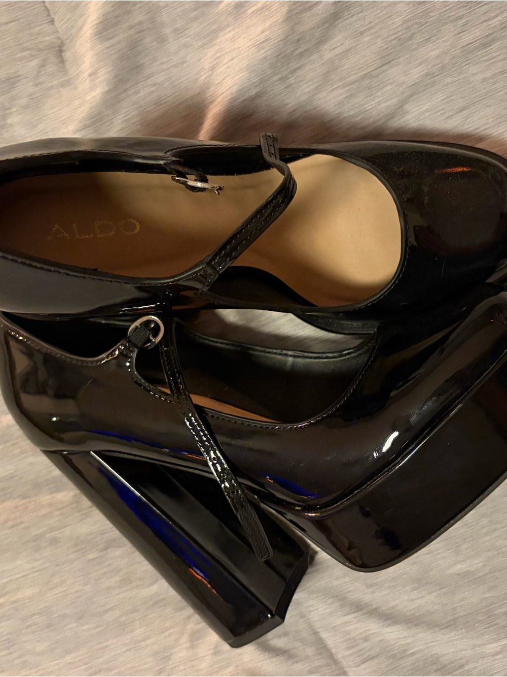 Black Patent Platform Mary Jane Heels - Women's High Block Heel Pumps - Aldo - Picture 3 of 5